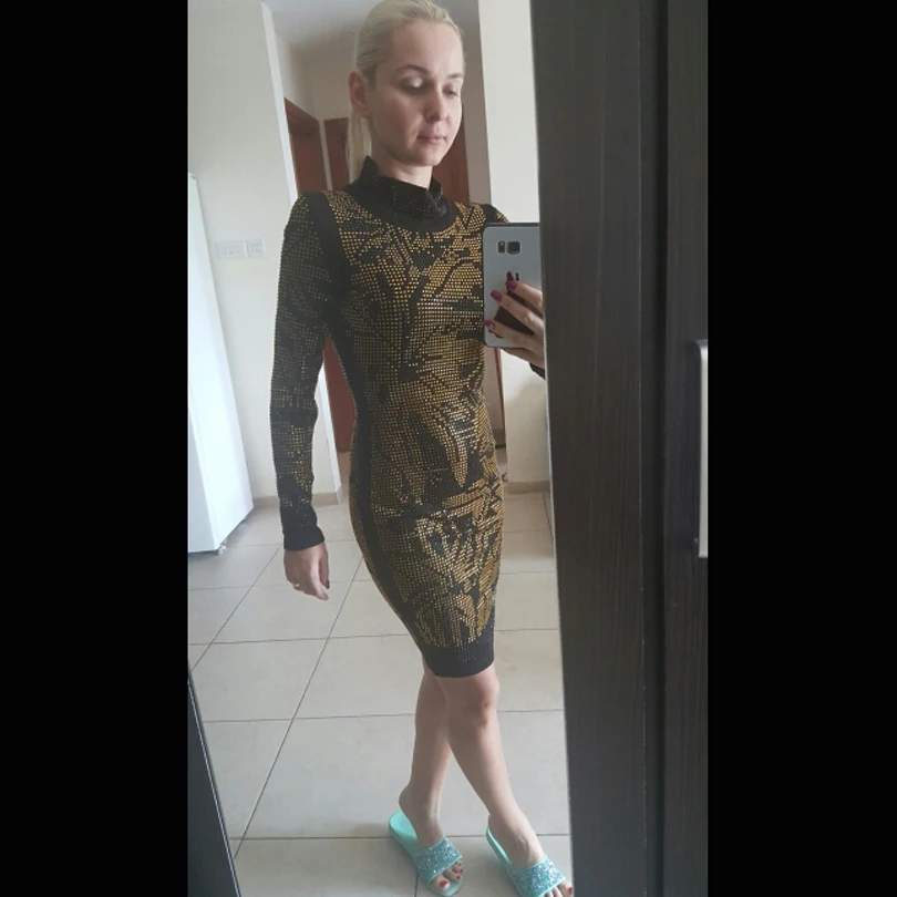 Женское облегающее платье BAROCCO дизайнерское с длинным рукавом и стразами 2020 |