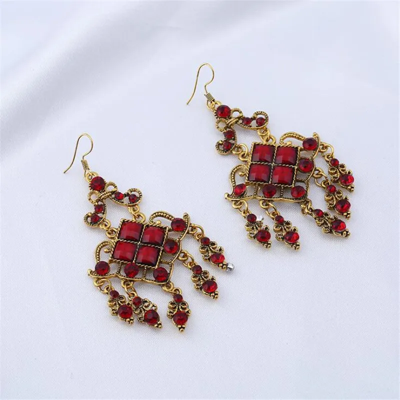 Fashion Colorful Hollow Flower Big Rhinestone Drop Earrings For Women Chic Statement Jewelry Retro Gold Color Crystal Earring | Украшения и