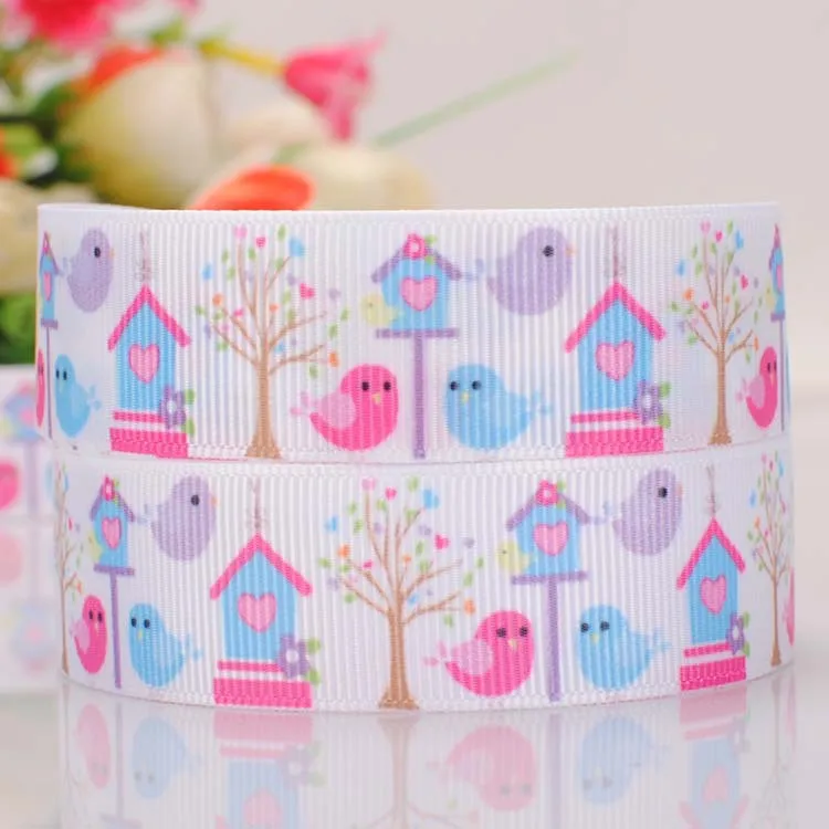 

10yards 7/8 " 22 mm bird tree pattern print grosgrain ribbon tape DIY handmade hairbow ribbon free shipping