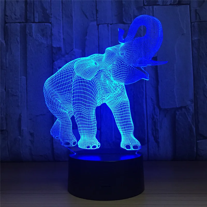 Светодиодный 3d-ночник Zoo Dance Elephant фигурка 7 цветов Сенсорная Оптическая иллюзия настольная лампа украшение дома модель