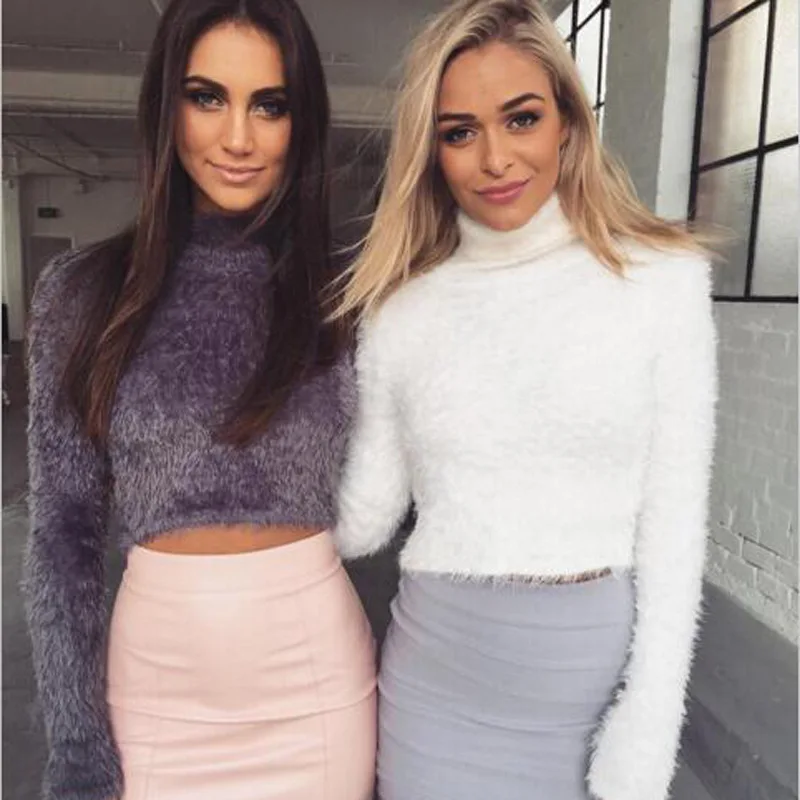 

2018 Chic Warm Turtleneck Short Sweater Winter Long Sleeve Pullover Sexy Jumper Basic Crop Top 6 Colors