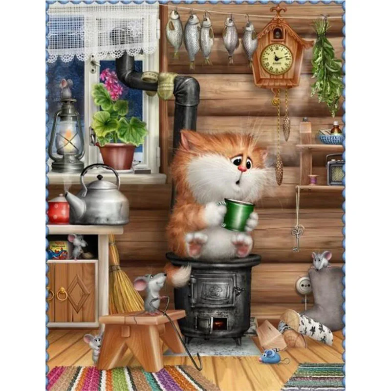 5d сделай сам квадратная алмазная живопись непринужденный Кот на плите круглая