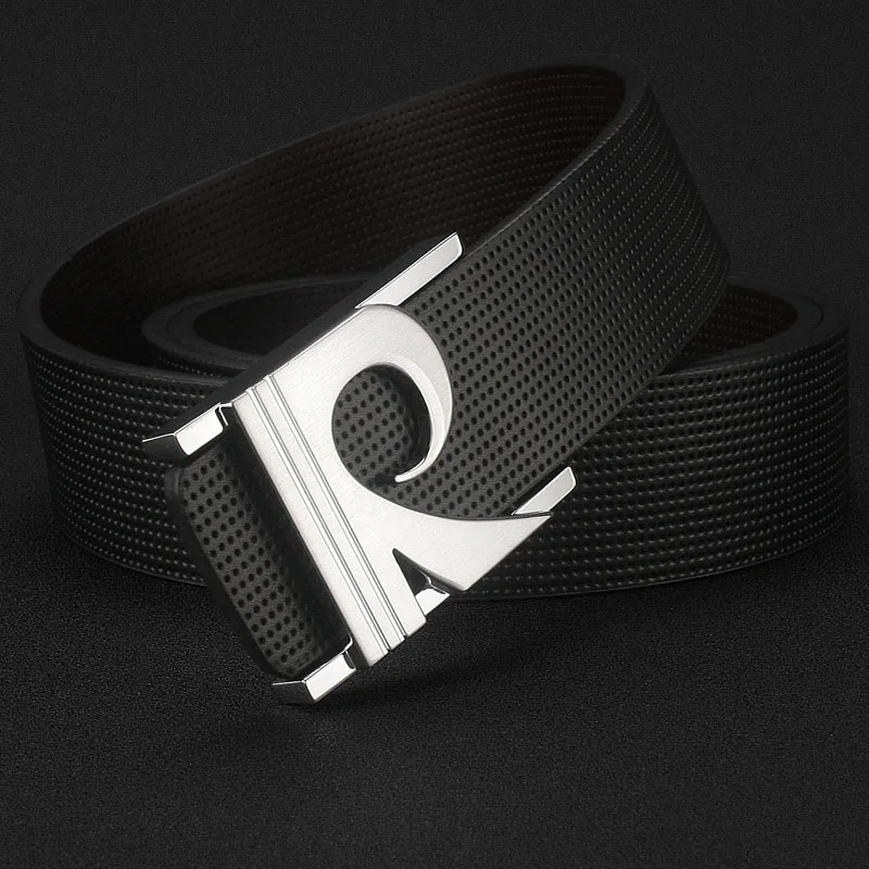 Off White Letter R Belt мужской высококачественный дизайнерский роскошный бренд из натуральной кожи ремень для молодых мужчин модный стиль cintos masculinos - Цвет: Black Silver-buckle