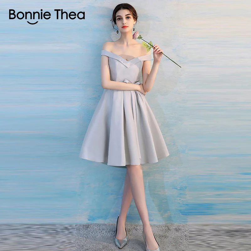 

Bonnie Thea women Off the Shoulder evening party dress female Autumn Elegant short dress vestido lady Vintage short dress 2018