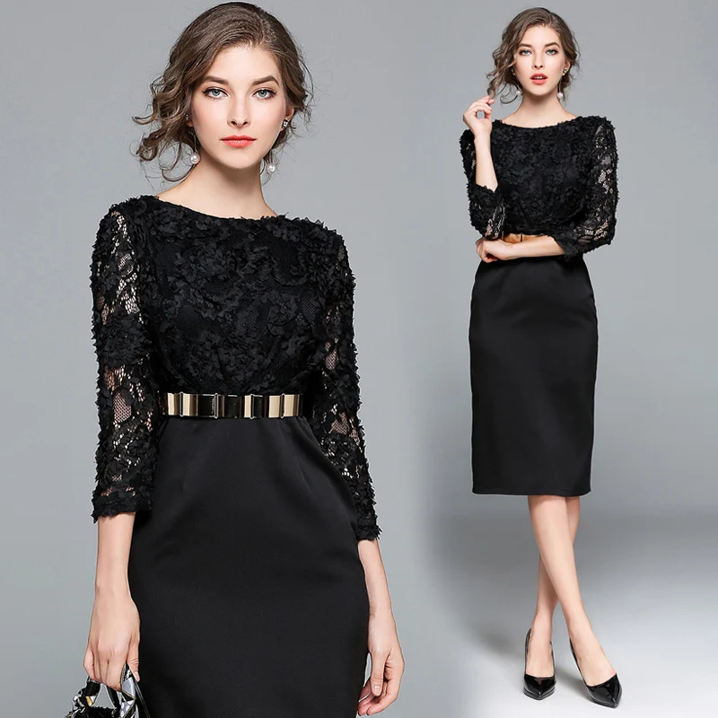 Осеннее женское черное платье Новое сексуальное с рукавами Европейская мода США