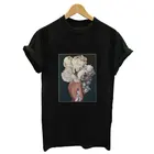 Топ женский с коротким рукавом и круглым вырезом, пикантная рубашка в стиле Харадзюку, с цветочным принтом, для боди-арта, 4 цвета, лето 2019