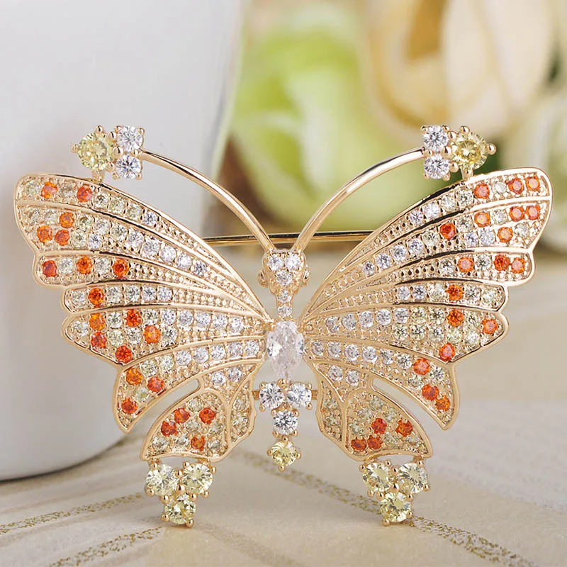 Женская брошь в форме бабочки Blucome блестящая Медная с цирконом аксессуар для