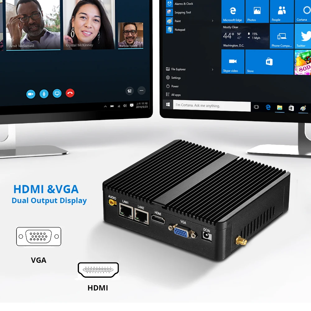 Fanless Mini PC Intel Celeron J4125 4GB RAM 128GB SSD Windows 10 Linux 2x Gigabit LAN RS232 4USB WiFi Embedded Industrial IPC