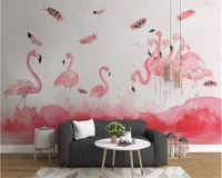 beibehang custom flamingo art wallpaper nordic style super silky wall paper bedroom dining room living background papier peint