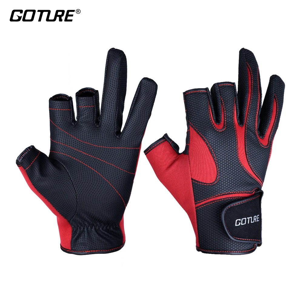 

Goture 1 Pair 3 Half-Finger Fishing Gloves Waterproof Anti-Slip Gloves Neoprene&PU for Fishing Equipment Pesca