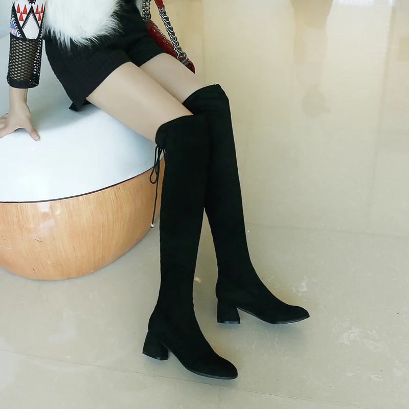 

Winter Over The Knee Boots Women Stretch Fabric Women Thigh High Sexy Woman Shoes Long Bota Feminina Plus Size 34-43