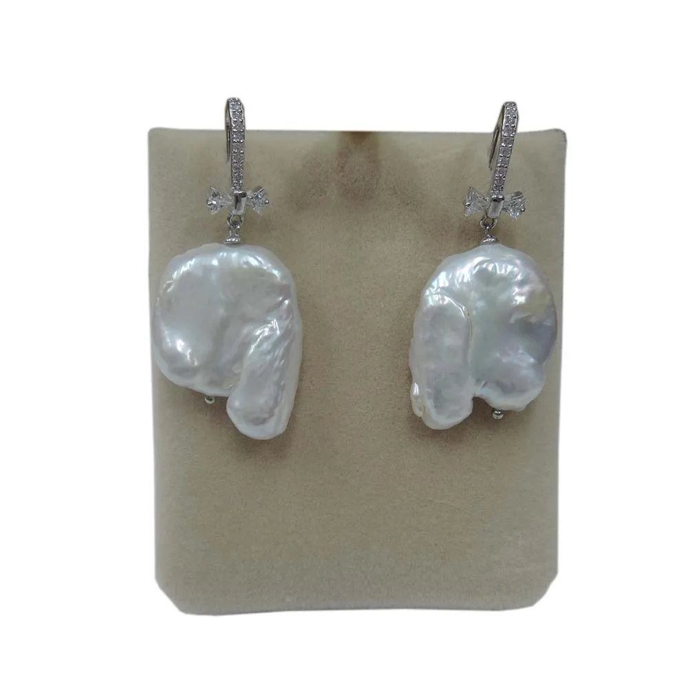 

100% nature freshwater pearl earring with 925 silver hook -- AAA baroque Pearl,18-22 mm big baroque pearl earring