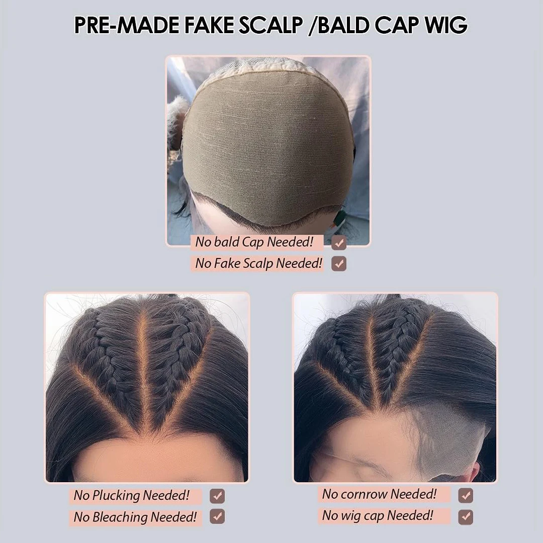 Straight 13*6 Lace Front Human Hair Wigs Fake Scalp Wig Undetectable Peruvian Remy Hair Wigs Breathable Pre Plucked Bleach Knots