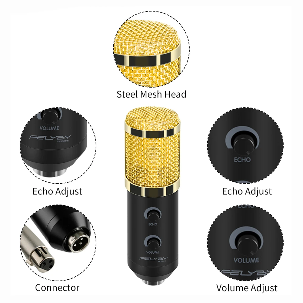 FELYBY Bm 900 USB конденсаторный микрофон профессиональный караоке Студийный микрофон для компьютера/ноутбука/ПК записи и вещания