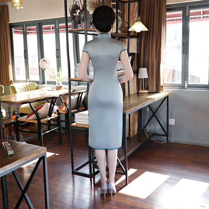 

S-XXXL Women short Cheongsam Vintage Chinese style Knee Length Dress 2019 Fashion Rayon Qipao Slim Party Dresses Button Vestido