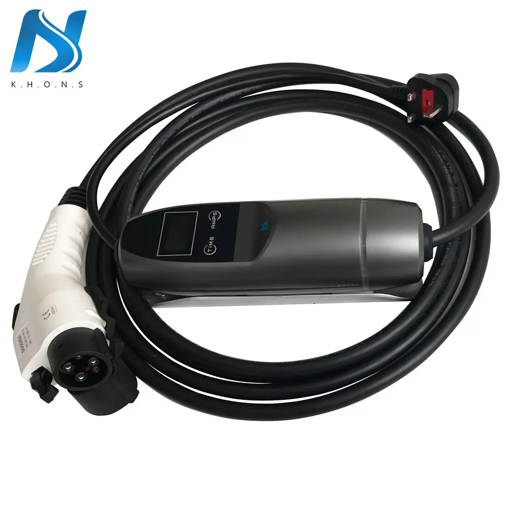 Kopen Khons Type 1 Elektrische Voertuig Draagbare EV Charger Met UK Plug SAE J1772 16A Verstelbare 16ft Kabel Auto EV Opladen Connector