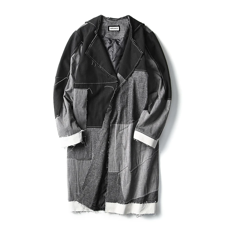 

2018 The new style of the long coat men's winter casual wear of the hair stitching the trench coat. M-XL