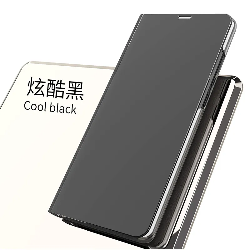 Зеркальный чехол для huawei P Smart(), откидной чехол s для huawei P Smart+/P Smart Z, кожаный чехол+ пластиковая защита для книги - Цвет: Черный