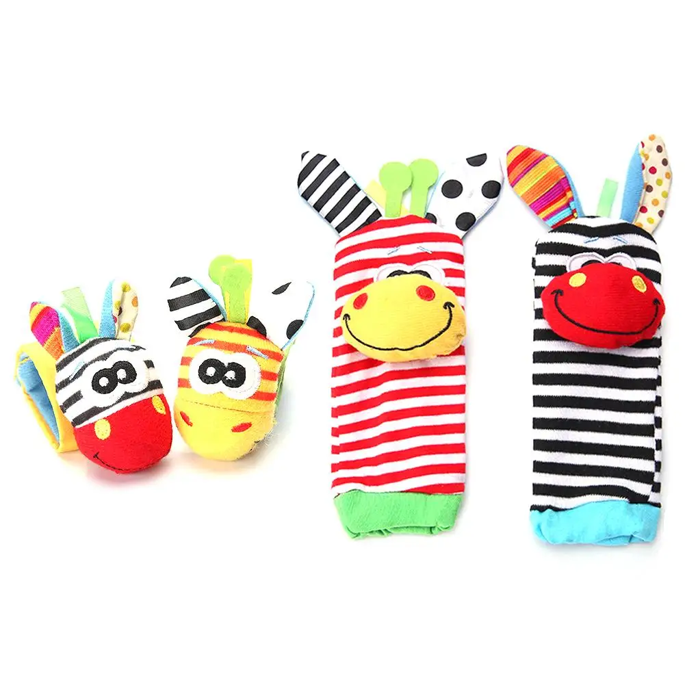 Wrist Strap Rattles Animal Socks Toy New A Pair 2pcs/set Baby Infant Soft Handbells Hand Foot Developmental Toys 0-12Months