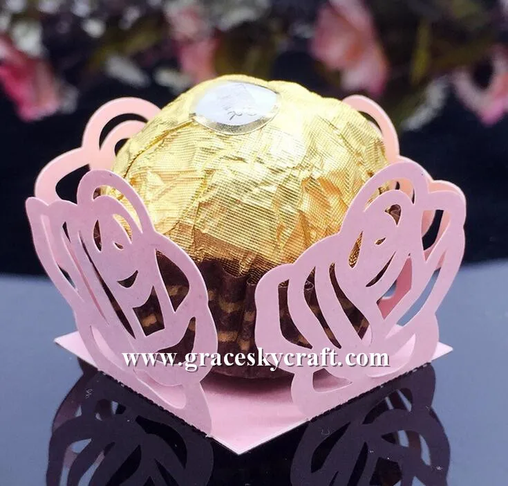 50 шт./лот лазерная вырезка розовый дизайн упаковки для шоколада обертки