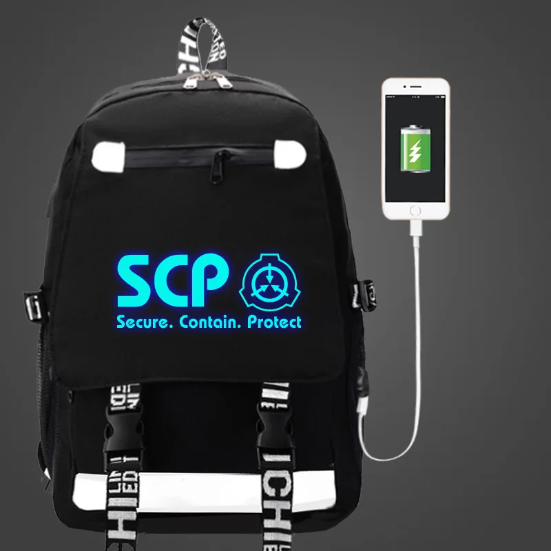 SCP безопасный защищающий рюкзак USB Сумка дорожная школьная светящаяся сумка для книг USB Подростковая сумка для ноутбука на молнии светится в темноте