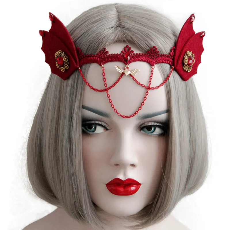 Женская повязка на голову красная фетровая с ушками животных летучая мышь
