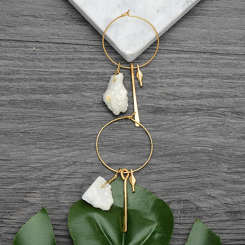 Женские круглые серьги кольца ручной работы из белого камня винтажные