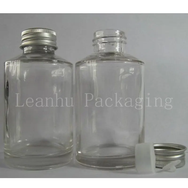 125ml Clear Glass Shampoo Packing Bottle With Silver Aluminum Cap, Skin Care Cosmetics Container, Refillable Skin Water Bottle