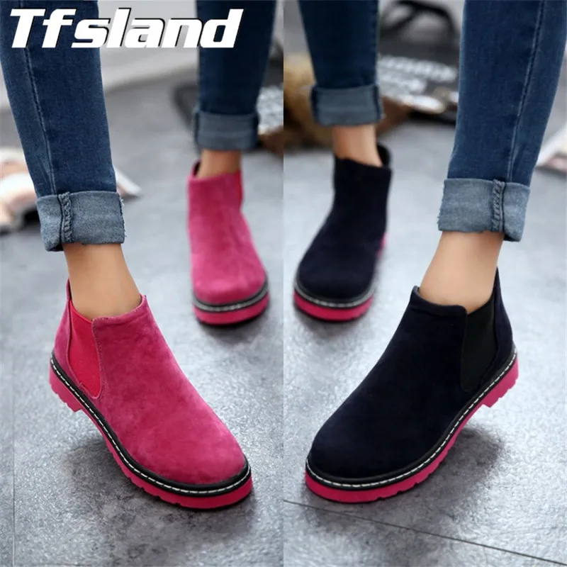 Женские пикантные замшевые зимние ботинки на плоской подошве для отдыха женские