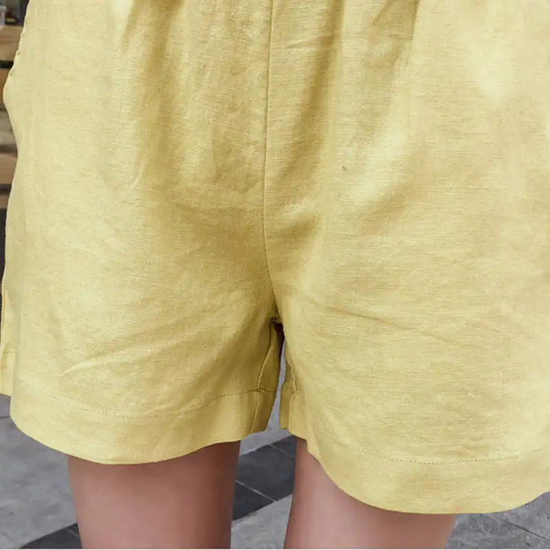 Харадзюку женские шорты с эластичной талией хлопковые льняные Летние Шорты
