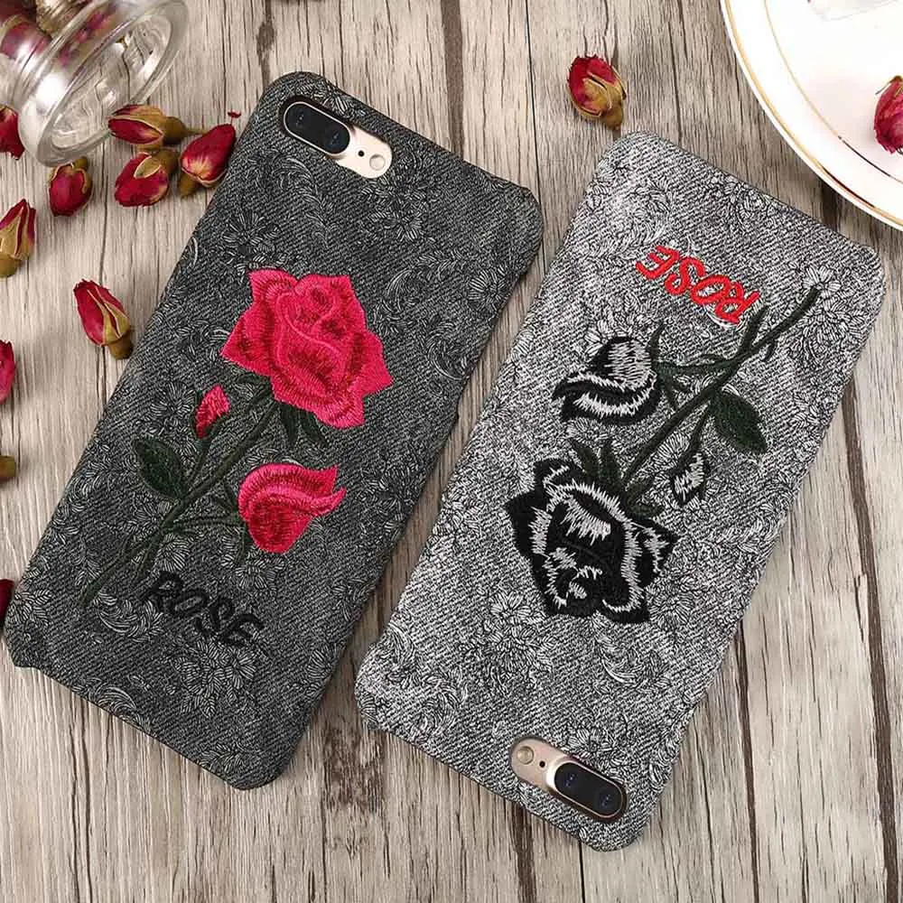 KISSCASE Emboss Rose Patterned Case For iPhone 7 8 6S 6 Plus Back Cover Floral Phone 5S 5 SE Embroidery Shell |