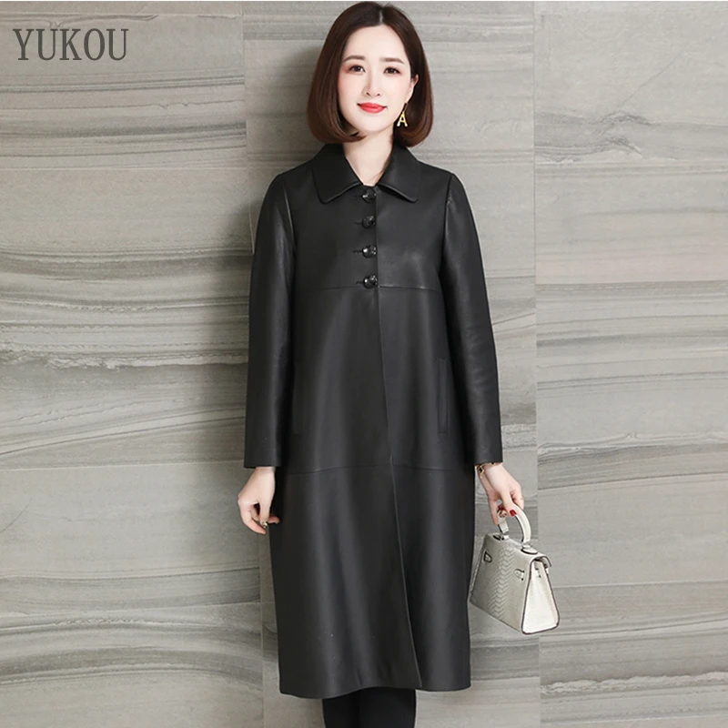 

European Style Women Coats 2019 Fashion 100% Sheepskin Genuine Leather Long Real Sheepskin Windcoat Female