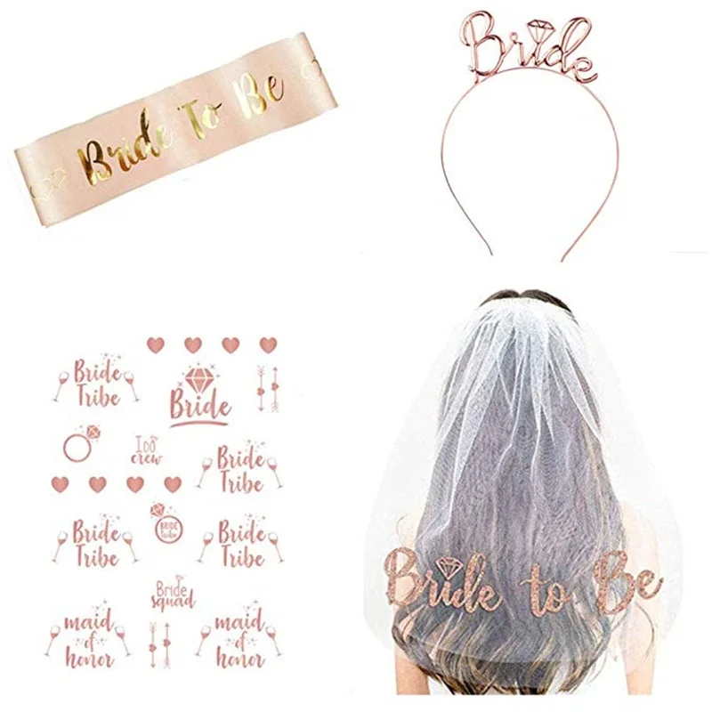 

Wedding Decorations Bridal Shower Wedding Veil Team Bride To Be Satin Sash Bachelorette Party Girl Hen Party Decoration Supplies