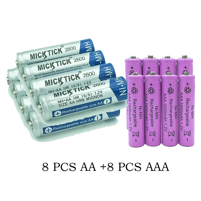 AA2600mAh+ AAA1600mAh аккумуляторная батарея aa aaa 5 7#1,2 V Ni-MH батареи большой емкости камера игрушка переработка батареи - Цвет: 8 AA and 8 AAA
