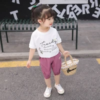 summer girls clothing set new casual baby short sleeve embroidery letter print t shirtpant toddler kids sets for girls 1 5yrs