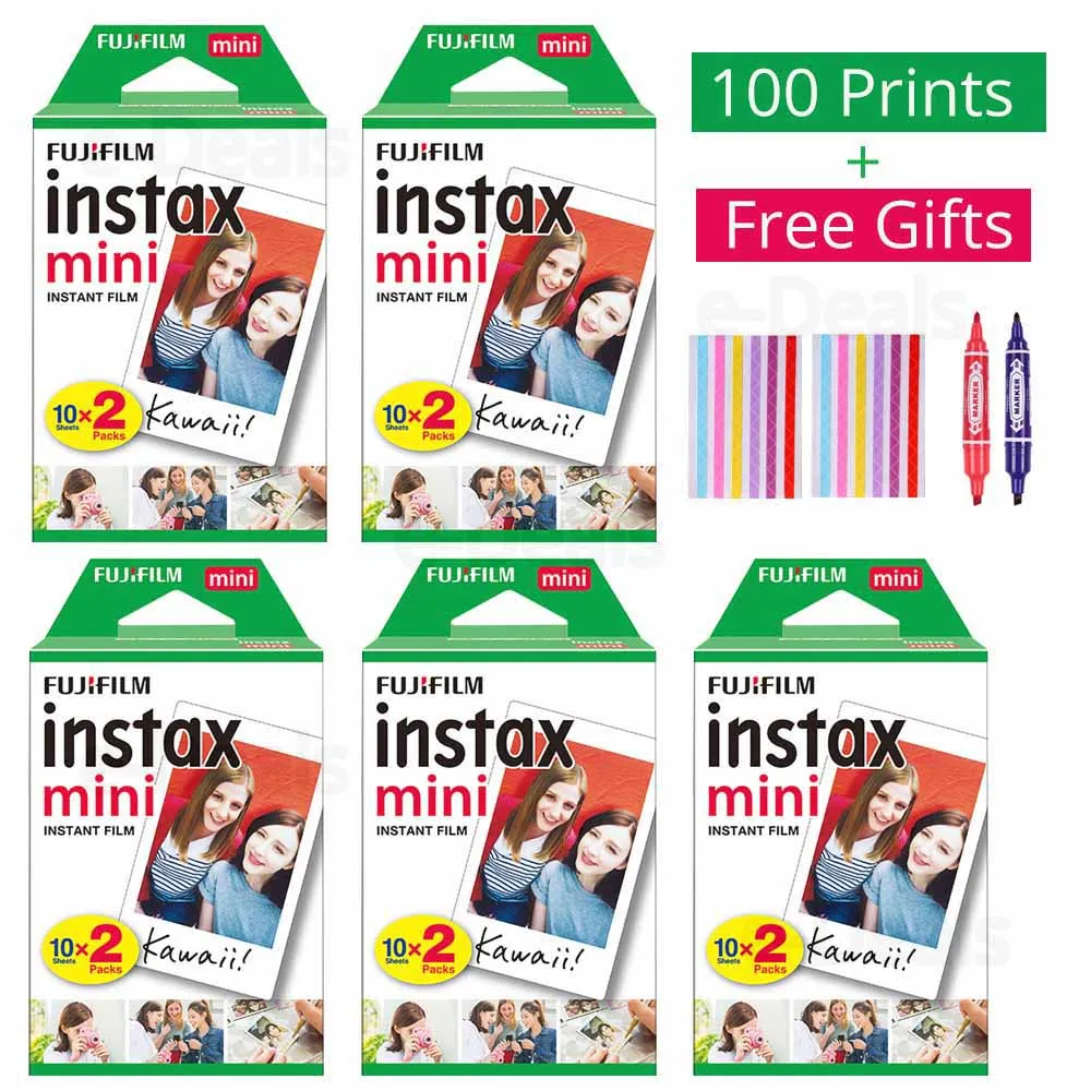 100 листов Fujifilm Instax Мини белая пленка мгновенная фотобумага для Instax Mini 9 8+ 7 s 90 70 25 50 s камера SP-2 SP-1 принтер - Цвет: 5 x 20 Prints