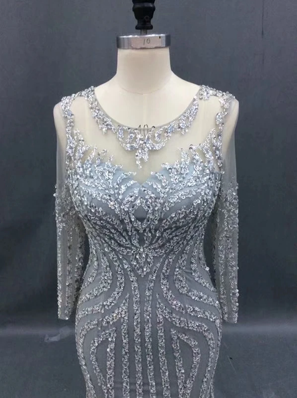 Серебряное новое длинное платье, vestido longo abiye gece elbisesi, официальное платье, украшенное бисером, abendkleider, новое платье