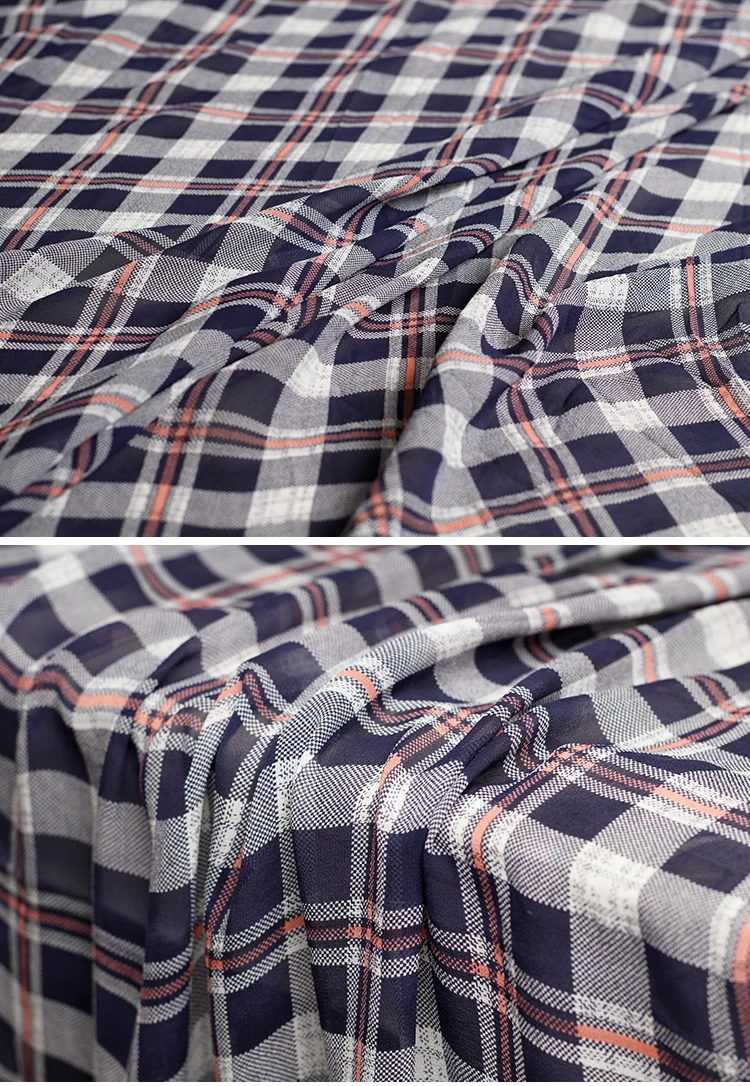 Pearlsilk 12momme Navyblue плед печатных эластичный жоржет тутового шелка материалы рубашка платье DIY Одежда ткани