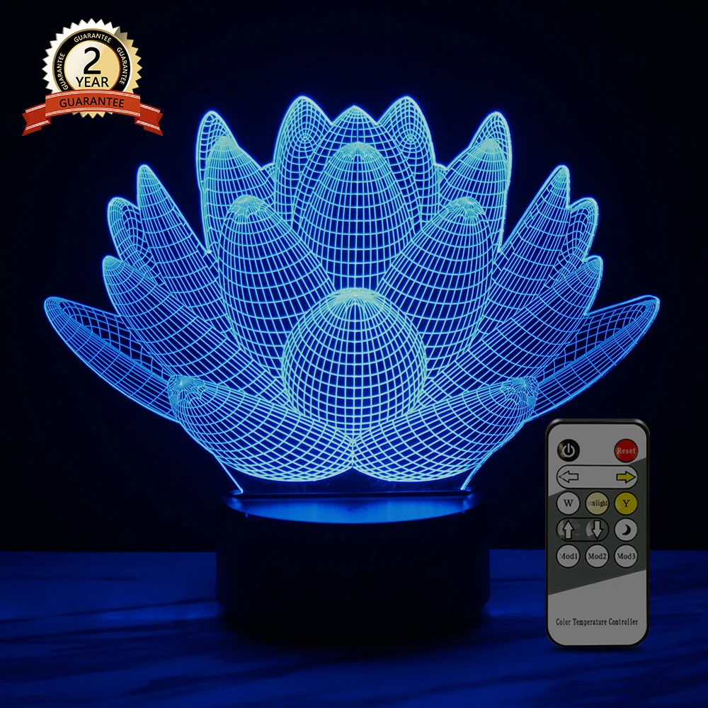 Акриловый 3D ночной Светильник 7 цветов цветок лотоса светодиодный ночник