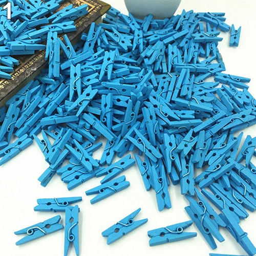 Blue 100 шт Мини Разноцветные деревянные одежды фото бумаги колышек прищепки ремесла зажимы Новые - Цвет: Blue