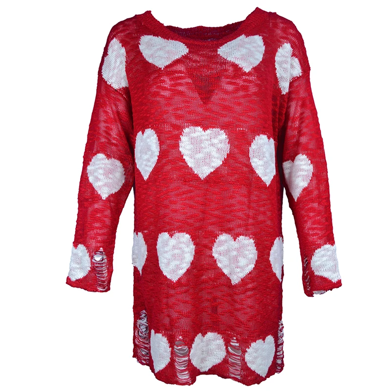 

Women Sweater Red Hollow Out Sexy Sweater Dress Knitting Pullover Long Sleeve O-Neck Loose Jersey Winter Female Clothes