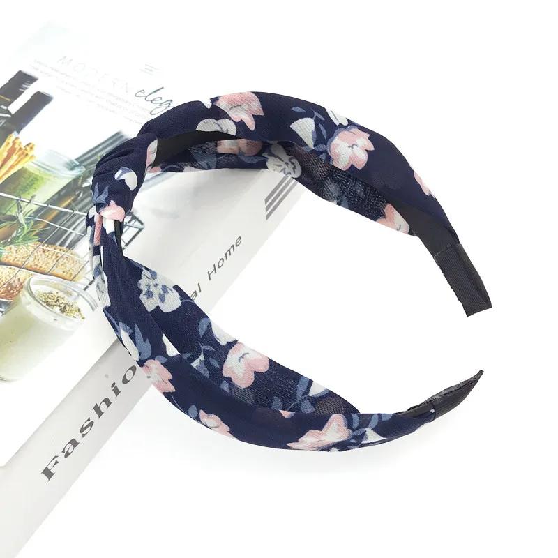 Ink Flower Navy Blue Дикое повязка на голову макияж Для женщин повязки на голову, повязка на голову и сердечком и повязка на голову для девочек узлом повязки на голову; тюрбан, повязки для волос, аксессуары для волос - Цвет: Ink Flower Navy Blue