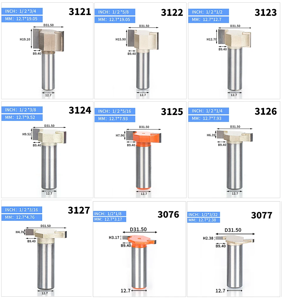 HUHAO 1pcs 1/2" Shank T type slotting cutter woodworking tool 2 Flute router bits for wood Rabbeting Bit endmill milling cutter