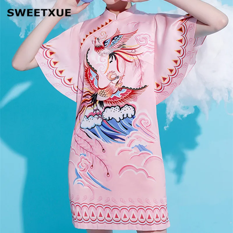 Женское прямое платье SWEETXUE рукав летучая мышь повседневный свободное розовое с