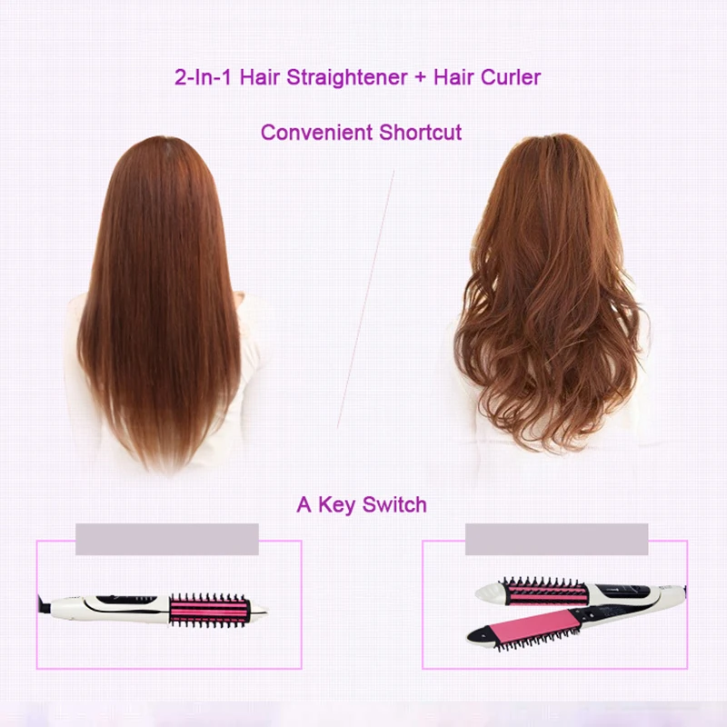 Электрический Выпрямитель для волос и бигуди 2-в-1 гребень Профессиональный