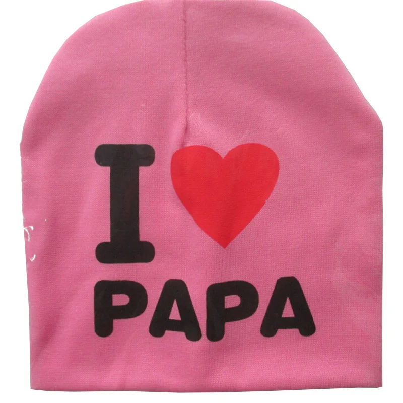 pink I love PAPA hat Детские шапки на весну и осень, детская трикотажная шапка, теплая хлопковая шапочка с принтом «I LOVE PAPA MAMA», детские шапки для девочек, шапки для мальчиков - Цвет: pink I love PAPA hat