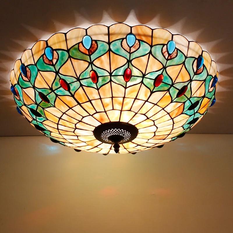 

LED 16/20/24 inch Mediterranean Natural Shell Round Ceiling Light, Tiffany Seashell Ceiling Lamp Home Decor Lighting Fixtures
