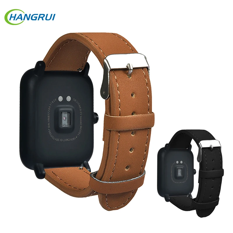 Hangrui ремешок из натуральной кожи для Xiaomi Huami Amazfit Bip браслет Молодежные Смарт-часы