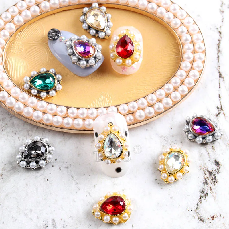 10pcs/lot Korean Design Popular Nail Art Decoration Water Drop with Rim Pearl Rhinestones Crystal DIY | Красота и здоровье