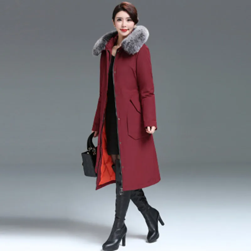 Free shipping 2018 winter's new women's wear down to the knee long hair collar and thick warm coat | Женская одежда